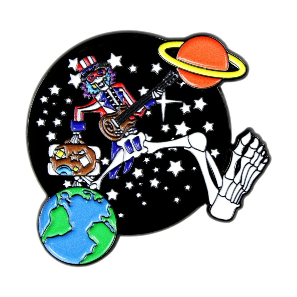 USA Space Skeleton Enamel Pin - 70s Hippie Funny Rock Music Travel Tour Gift NWT